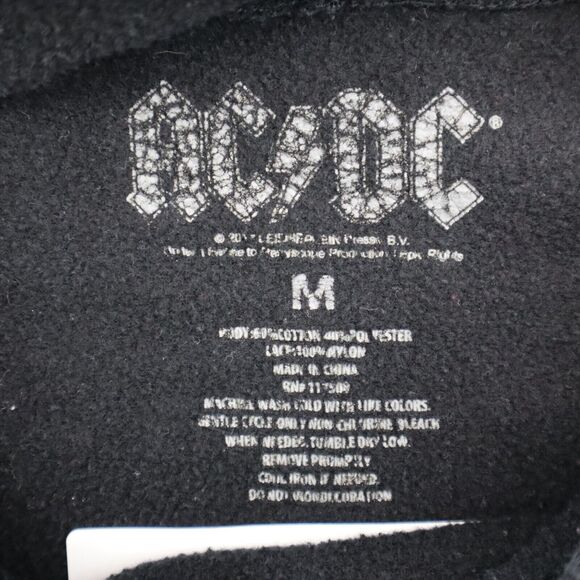 AC DC Sweatshirt Womens M Black Lace Trim Hem Drawstring Hoodie Activewear - Picture 3 of 16